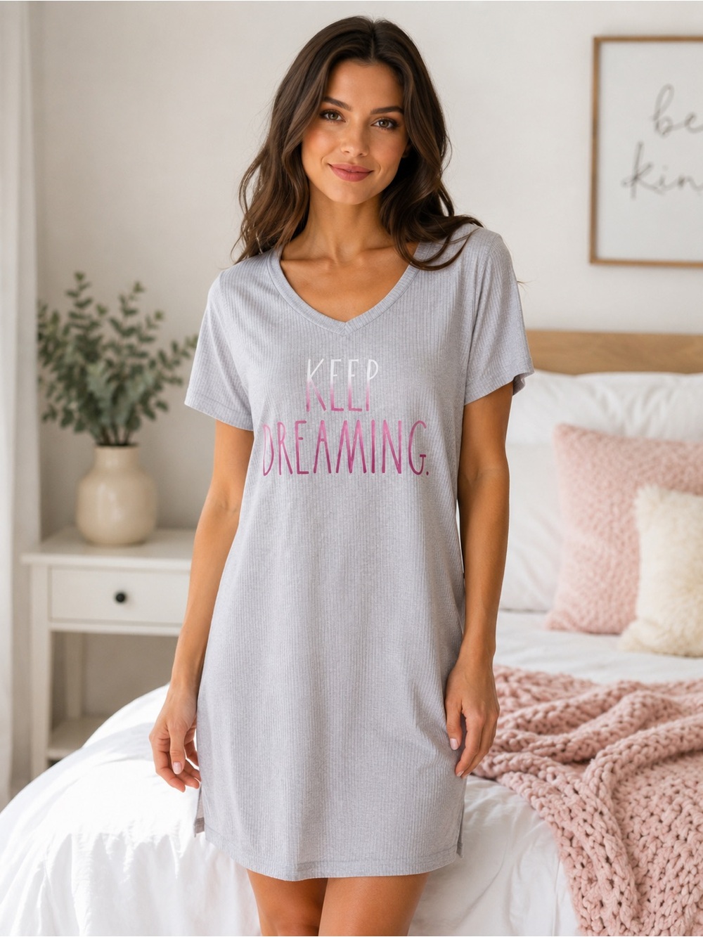 RAE DUNN Keep Dreaming  Short Sleeve Sleep Shirt Lounge Dress Nightgown Small - Picture 5 of 14